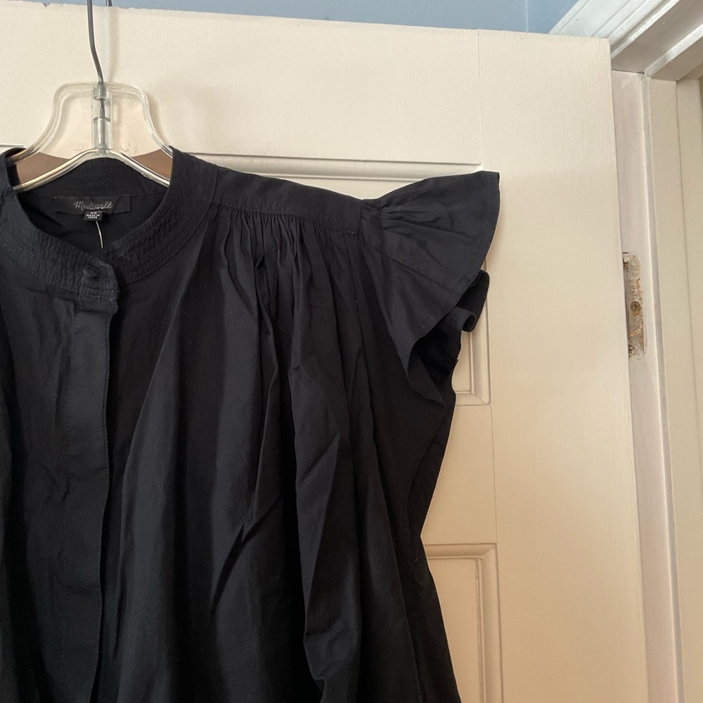 Madewell Flutter Sleeve Button-Front Mini Dress in Poplin Jet Black Size XS NWT - Picture 7 of 12